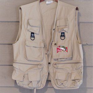 Columbia Brand Fly Fishing Vest, Embroidered Beer Logo,Fly Lure Sheepskin Holder